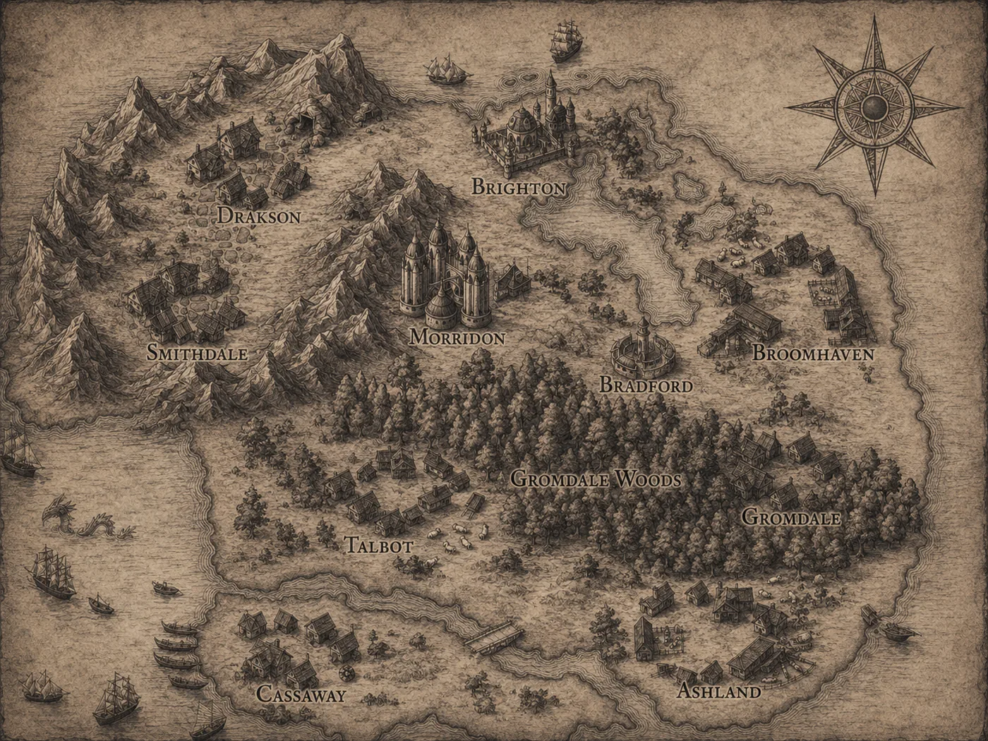 Hand-drawn map of the kingdom of Ardain